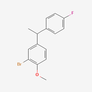 molecular formula C15H14BrFO B6289531 2-Bromo-4-(1-(4-fluorophenyl)ethyl)-1-methoxybenzene CAS No. 2484888-83-5