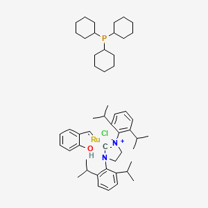 [1,3-Bis(2,6-di-i-propylphenyl)imidazolidin-2-ylidene)(tricyclohexylphosphine)-(2-oxo-5-nitrobenzylidene)ruthenium(II) chloride LatMet SIPr