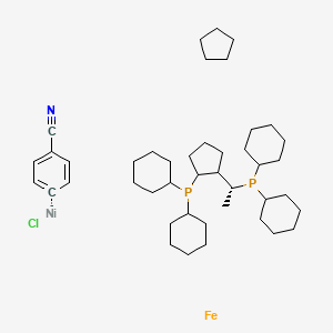 molecular formula C43H70ClFeNNiP2- B6289720 Chloro(4-cyanophenyl){(R)-1-[(S)-2-(dicyclohexylphosphino)ferrocenyl]ethyl (dicyclohexylphosphine)}nickel(II) CAS No. 2049086-35-1
