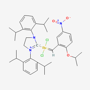 molecular formula C37H49Cl2N3O3Ru B6289733 1,3-Bis(2,6-di-i-propylphenyl)imidazolidin-2-ylidene)(2-i-propoxy-5-nitrobenzylidene) ruthenium(II) dichloride Nitro-Grela SiPr CAS No. 928795-51-1