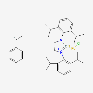 molecular formula C36H47ClN2Pd+ B6289992 Chloro[(1,2,3-H)-3-phenyl-2-propenyl][1,3-bis(2,6-diisopropylphenyl)-4,5-di-H-imidazol-2-ylidene]palladium(II), 97% CAS No. 884879-24-7