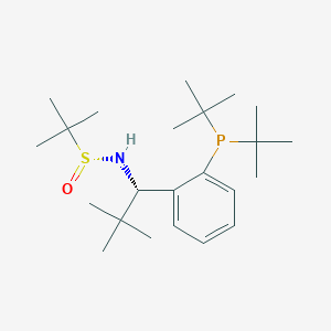 molecular formula C23H42NOPS B6290160 [S(R)]-N-[(1S)-1-[2-(di-t-butylphosphanyl)phenyl]-2,2-dimethylpropyl]-2-methyl-2-propanesulfinamide, 95% CAS No. 2565792-66-5