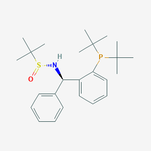 molecular formula C25H38NOPS B6290179 [S(R)]-N-[(1R)-1-[2-(di-t-butylphosphanyl)phenyl]phenylmethyl]-2-methyl-2-propanesulfinamide, 95% CAS No. 2565792-40-5