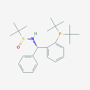 molecular formula C25H38NOPS B6290205 [S(R)]-N-[(1S)-1-[2-(di-t-butylphosphanyl)phenyl]phenylmethyl]-2-methyl-2-propanesulfinamide, 95% CAS No. 2565792-23-4