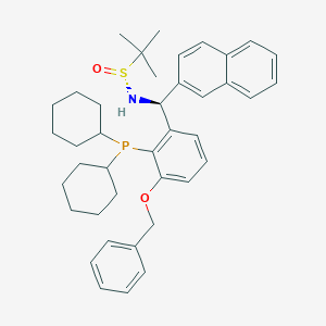 molecular formula C40H50NO2PS B6290244 [S(R)]-N-[(S)-[3-(benzyloxy)-2-(dicyclohexylphosphino)phenyl]-(2-naphthalenyl)methyl]-2-methyl-2-propanesulfinamide, 95% CAS No. 2565792-69-8