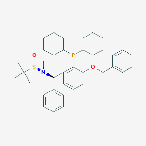 molecular formula C37H50NO2PS B6290246 [S(R)]-N-[(R)-[(3-(benzyloxy)-2-(dicyclohexylphosphino)phenyl)phenylmethyl]-N,2-dimethyl-2-propanesulfinamide, 95% CAS No. 2565792-50-7
