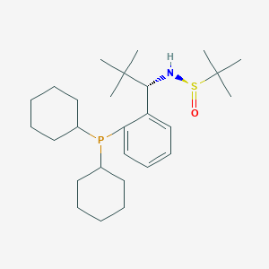 molecular formula C27H46NOPS B6290250 [S(R)]-N-[(1S)-1-[2-(dicyclohexylphosphanyl)phenyl]-2,2-dimethylpropyl]-2-methyl-2-propanesulfinamide, 95% CAS No. 2565792-30-3