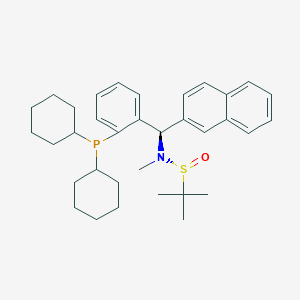 molecular formula C34H46NOPS B6290272 [S(R)]-N-[(R)-[2-(dicyclohexylphosphino)phenyl]-2-naphthalenylmethyl]-N,2-dimethyl-2-propanesulfinamide, 95% CAS No. 2565792-68-7