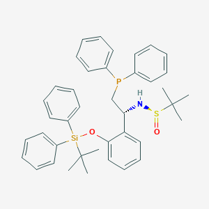 molecular formula C40H46NO2PSSi B6290310 [S(R)]-N-[(1R)-1-[2-((t-butyldiphenylsilyl)oxy)phenyl)]-2-yl-2-(diphenylphosphino)ethyl]-2-methyl-2-propanesulfinamide, 95% CAS No. 1803239-58-8
