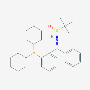 molecular formula C29H42NOPS B6290363 [S(R)]-N-[(R)-[2-(二环己基膦基)苯基]苯甲基]-2-甲基-2-丙烷磺酰胺，95% CAS No. 2565792-22-3