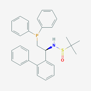 molecular formula C30H32NOPS B6291549 [S(R)]-N-[(1S)-1-[1,1'-biphenyl]-2-yl-2-(diphenylphosphino)ethyl]-2-methyl-2-propanesulfinamide, 95% CAS No. 1936438-14-0