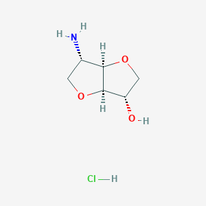 molecular formula C6H12ClNO3 B6291657 (3S,3aR,6S,6aR)-6-Aminohexahydrofuro[3,2-b]furan-3-ol hydrochloride, 95% CAS No. 1263309-32-5