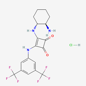 molecular formula C18H18ClF6N3O2 B6292628 3-[(1R,2R)-2-Aminocyclohexylamino]-4-[3,5-bis(trifluoromethyl)phenylamino]cyclobut-3-ene-1,2-dione hydrochloride, 98%, (99% ee) CAS No. 2415751-63-0