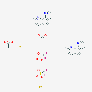 molecular formula C34H30F6N4O10Pd2S2-4 B6292681 二聚醋酸(2,9-二甲基-1,10-菲咯啉)钯(II)双(三氟甲磺酸盐), 99% CAS No. 959698-19-2