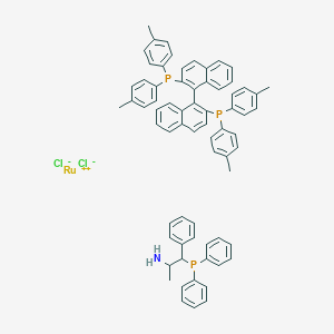molecular formula C69H62Cl2NP3Ru B6292790 Dichloro{(R)-2,2'-bis[bis(4-methylphenyl)]-1,1'-binaphthyl}[(1R,2R)-2-amino-1-phenylpropyldiphenylphosphine]ruthenium(II),97% CAS No. 1150113-55-5
