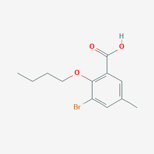 molecular formula C12H15BrO3 B6292849 3-Bromo-2-butoxy-5-methylbenzoic acid CAS No. 2413441-20-8