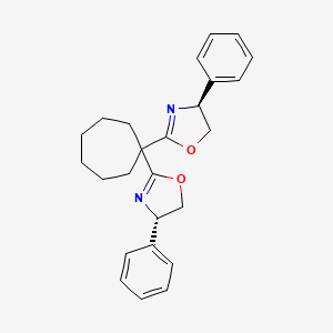 molecular formula C25H28N2O2 B6294765 (4S,4'S)-2,2'-(Cycloheptane-1,1-diyl)bis(4-phenyl-4,5-dihydrooxazole), 98%, (99% ee) CAS No. 2185014-90-6