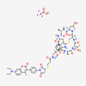 molecular formula C64H76F3N11O17S2 B6295640 ((R)-4-Hydroxy-4-methyl-Orn(CPM-b-Mpa)7)-Phalloidin Trifluoroacetate CAS No. 1926163-49-6