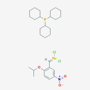 molecular formula C28H44Cl2NO3PRu B6297247 三环己基膦(2-异丙氧基-5-硝基亚苄基)二氯钌(II) Nitro-Grela 1 代 CAS No. 625082-83-9