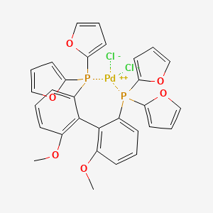 molecular formula C30H24Cl2O6P2Pd B6297302 二氯[(R)-(+)-2,2'-双(二-2-呋喃基膦基)-6,6'-二甲氧基-1,1'-联苯]钯(II) CAS No. 1338245-54-7