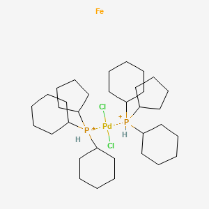 molecular formula C34H64Cl2FeP2Pd+2 B6298375 Dichloro[1,1'-bis(dicyclohexylphosphino)ferrocene]palladium(II), dichloromethane adduct, 99% CAS No. 917511-90-1