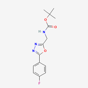 molecular formula C14H16FN3O3 B6299113 [5-(4-Fluoro-phenyl)-[1,3,4]oxadiazol-2-ylmethyl]-carbamic acid tert-butyl ester CAS No. 2030426-49-2