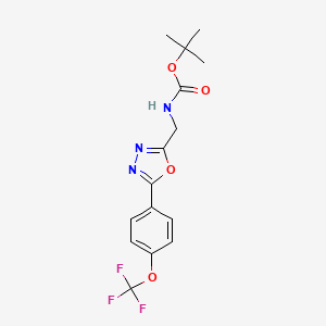 molecular formula C15H16F3N3O4 B6299129 [5-(4-Trifluoromethoxy-phenyl)-[1,3,4]oxadiazol-2-ylmethyl]-carbamic acid tert-butyl ester CAS No. 2294014-18-7