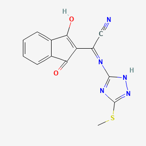 molecular formula C14H9N5O2S B6299633 2-(1,3-Dioxoindan-2-ylidene)-2-((4-methylthio(3H-2,3,5-triazolyl))amino)ethanenitrile CAS No. 1023803-90-8
