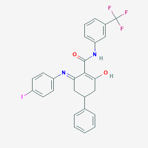 molecular formula C26H20F3IN2O2 B6300310 (6-((4-Iodophenyl)amino)-2-oxo-4-phenylcyclohex-1-enyl)-N-(3-(trifluoromethyl)phenyl)formamide CAS No. 1021992-21-1