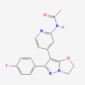 molecular formula C18H15FN4O2 B6300868 N-[4-[6-(4-Fluorophenyl)-2,3-dihydropyrazolo[5,1-b]oxazol-7-yl]-2-pyridyl]acetamide CAS No. 1429891-76-8