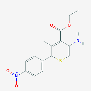 molecular formula C15H16N2O4S B6302199 5-Amino-3-methyl-2-(4-nitro-phenyl)-2H-thiopyran-4-carboxylic acid ethyl ester CAS No. 1446487-82-6