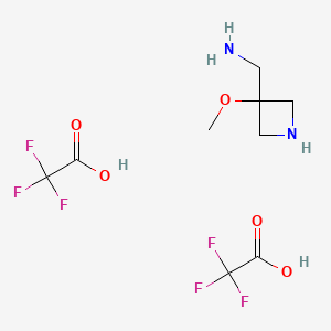 molecular formula C9H14F6N2O5 B6302484 (3-Methoxyazetidin-3-yl)methanamine bis(trifluoroacetate) CAS No. 2173090-18-9