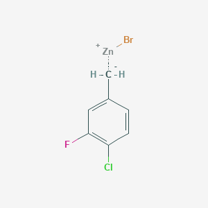 molecular formula C7H5BrClFZn B6303168 4-Chloro-3-fluorobenzylzinc bromide, 0.50 M in THF CAS No. 1359839-23-8