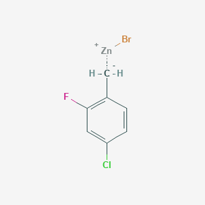 molecular formula C7H5BrClFZn B6303219 4-Chloro-2-fluorobenzylzinc bromide, 0.50 M in THF CAS No. 1072787-51-9