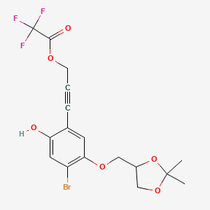 molecular formula C17H16BrF3O6 B6303799 3-(4-Bromo-5-((2,2-dimethyl-1,3-dioxolan-4-yl)methoxy)-2-hydroxyphenyl)prop-2-ynyl 2,2,2-trifluoroacetate CAS No. 2209086-84-8