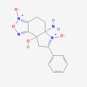molecular formula C14H14N4O4 B063046 5a-amino-3,6-dioxido-7-phenyl-5,8-dihydro-4H-pyrrolo[2,3-g][2,1,3]benzoxadiazole-3,6-diium-8a-ol CAS No. 164355-87-7