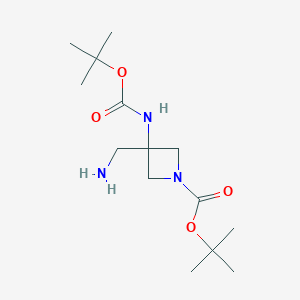molecular formula C14H27N3O4 B6305695 t-Butyl 3-(aminomethyl)-3-{[(tert-butoxy)carbonyl]amino}azetidine-1-carboxylate CAS No. 1936305-61-1