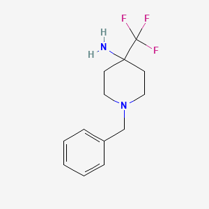 molecular formula C13H17F3N2 B6306530 1-Benzyl-4-trifluoromethyl-piperidin-4-ylamine3-(4-bromo-phenyl)-piperidine-1-carboxylic acid t-butyl ester CAS No. 1394004-03-5