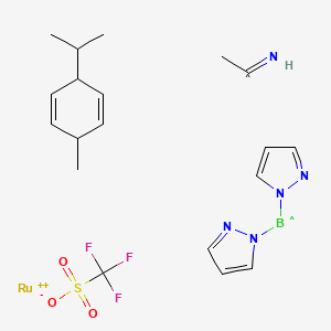molecular formula C19H26BF3N5O3RuS+ B6308305 [Bis(pyrazol-1-yl)(acetimino)hydridoborato](p-cymene)ruthenium(II) trifluoromethanesulfonate CAS No. 1607436-49-6