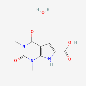 molecular formula C9H11N3O5 B6308491 1,3-Dimethyl-2,4-dioxo-2,3,4,7-tetrahydropyrrolo[2,3-d]pyrimidine-6-carboxylic acid monohydrate;  96% CAS No. 2088942-20-3