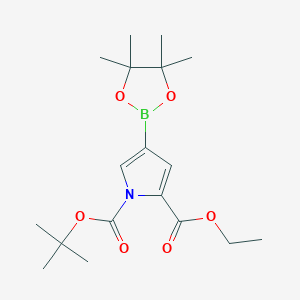 molecular formula C18H28BNO6 B6309112 1-tert-Butyl 2-ethyl 4-(4,4,5,5-tetramethyl-1,3,2-dioxaborolan-2-yl)-1H-pyrrole-1,2-dicarboxylate CAS No. 1802005-04-4