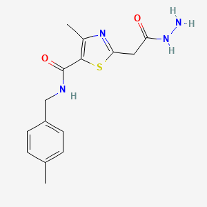 molecular formula C15H18N4O2S B6309288 2-(2-Hydrazino-2-oxoethyl)-4-methyl-N-(4-methylbenzyl)-1,3-thiazole-5-carboxamide CAS No. 2109561-45-5