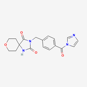 molecular formula C18H18N4O4 B6309321 3-[4-(1H-Imidazol-1-ylcarbonyl)benzyl]-8-oxa-1,3-diazaspiro[4.5]decane-2,4-dione CAS No. 2108836-48-0