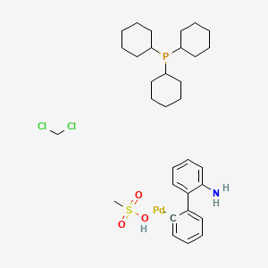 molecular formula C32H49Cl2NO3PPdS- B6309803 甲磺酸三环己基膦（2'-氨基-1,1'-联苯-2-基）钯（II）二氯甲烷加合物，min. 98% CAS No. 1445086-12-3