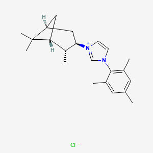 molecular formula C22H31ClN2 B6309885 1-(2,4,6-三甲苯基)-3-[(1R,2R,3R,5S)-(-)-异莰醇]咪唑鎓氯化物，最低含量 95% CAS No. 1583244-12-5