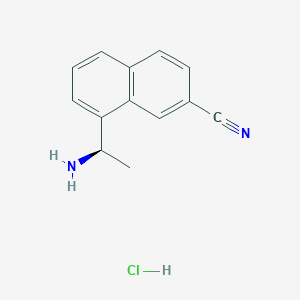 molecular formula C13H13ClN2 B6309896 8-(1R)-1-Aminoethylnaphthalene-2-carbonitrile hydrochloride, 98%, ee 99% CAS No. 2301169-23-1