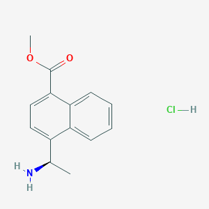 molecular formula C14H16ClNO2 B6309905 Methyl 4-(1R)-1-aminoethylnaphthalene-1-carboxylate hydrochloride, 98%, ee 99% CAS No. 2301850-27-9