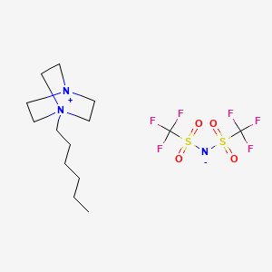 molecular formula C14H25F6N3O4S2 B6310242 1-Hexyl-1,4-diaza[2.2.2.]bicylcooctanium bis(trifluoromethylsuflonyl)imide;  99% CAS No. 898256-50-3