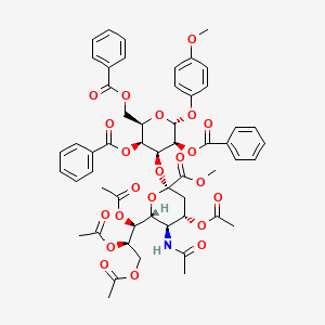 molecular formula C54H57NO22 B6310412 Neu5Ac[1Me,4789Ac]alpha(2-3)Gal[246Bz]-beta-MP, 95% CAS No. 1858224-03-9