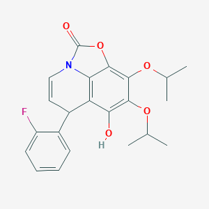 molecular formula C22H22FNO5 B063106 9-(2-Fluorophenyl)-7-hydroxy-5,6-di(propan-2-yloxy)-3-oxa-1-azatricyclo[6.3.1.04,12]dodeca-4,6,8(12),10-tetraen-2-one CAS No. 188824-93-3